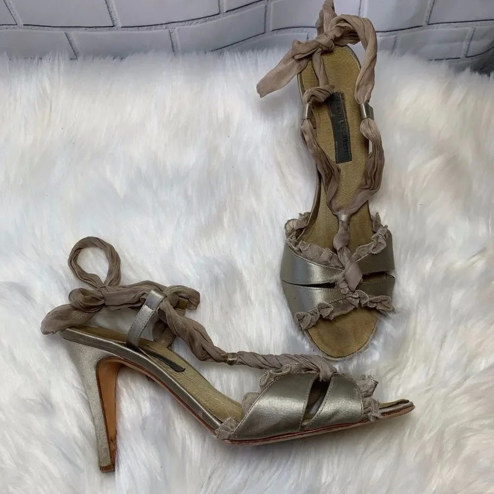 Alberta Feretti Taupe‎ Satin Tieback Heels …